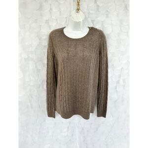 White + Warren 100% Cashmere Womens medium Taupe Grey Crew neck cable sweater